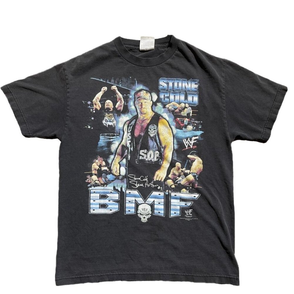 Ultra Rare 1990s Stone Cold Steve Austin Black “BMF” tee by AAA, WWE WWF Size M
